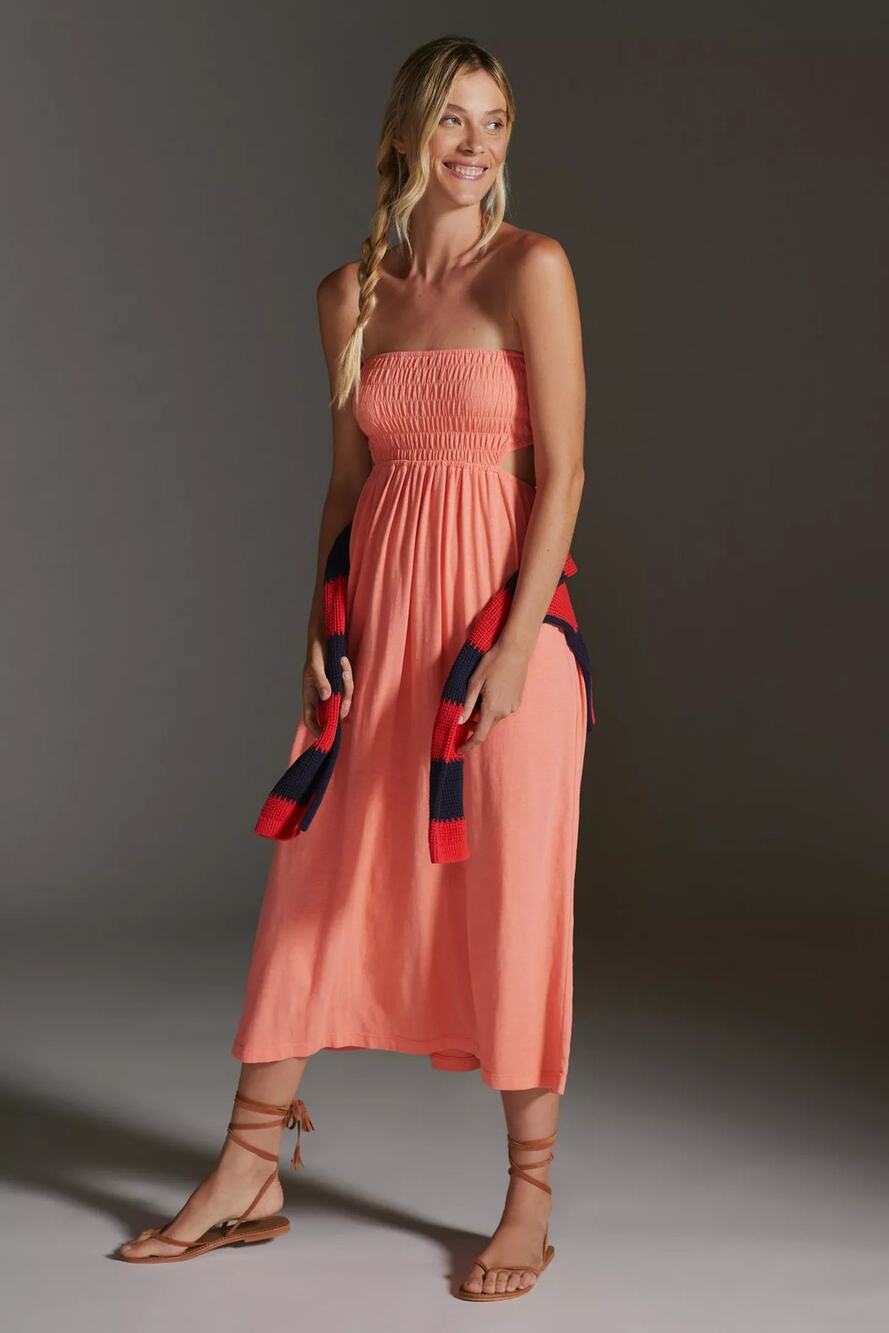 New Anthropologie Sundry Smock Top Cutout Midi Dress $228 SMALL (1) Light Orange